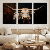 70522-MGV-FC-60X30-3P_White-Longhorn Bull Wall Art – Striking Canvas Print of Majestic Bull, Premium Animal Decor for Home, Office, Man Cave, or Living Room
