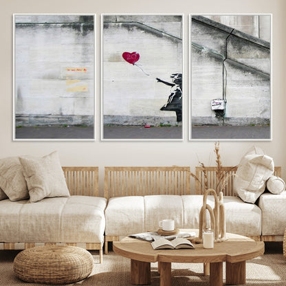 50559-MGV-CV-36X24-Banksy Girl with Balloon Wall Art – Famous Street Graffiti Canvas Print, Modern Urban Artwork for Living Room, Bedroom or Office