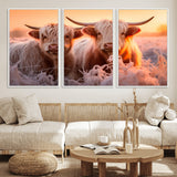 68253-MGV-CV-36X24-Highland Cow Wall Art – Rustic Farmhouse Cattle Canvas Print, Frosty Sunset Animal Artwork for Living Room, Bedroom or Country