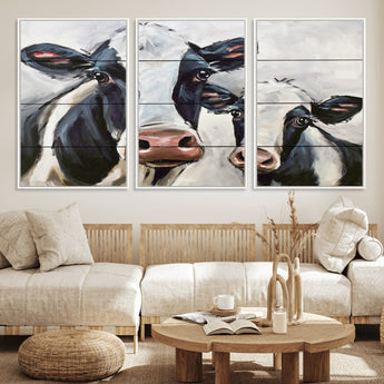 28934-MGV-CV-36X24-Farmhouse Cow Wall Art – Rustic Black and White Dairy Cattle Canvas Print, Country Barn Animal Painting for Kitchen, Living Room