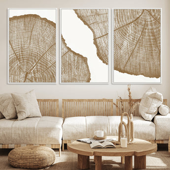 99692-MGV-FC-60X30-3P_White-Tree Ring Linocut Wall Art Canvas Print, Framed Wood Cut Art Picture Print, Tree Rings Perfect Minimalist Rustic Decor Artwork