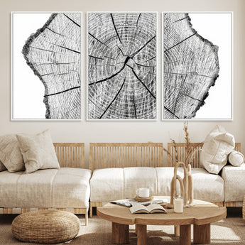 98709-MGV-CV-36X24-Tree Ring Wall Art – Black and White Canvas Print Rustic Wood Cross Section, Minimal Nature Inspired Decor for Living Room,