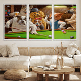 34228-MGV-FC-60X30-3P_White-Dogs Playing Pool Wall Art Canvas Print, Framed Funny Dog Art Picture Print, Dog Perfect Game Room Decor Artwork