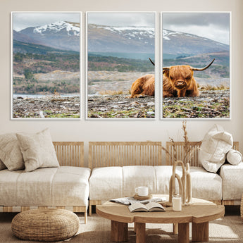80252-MGV-CV-36X24-Scottish Cow Wall Art Canvas Print, Framed Highland Cow Art Picture Print, Highland Cattle Perfect Rustic Farmhouse Decor Artwork