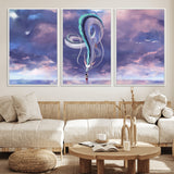 66864-MGV-CV-36X24-Fantasy Dragon Wall Art – Mystical Canvas Print Girl and Sky Serpent Dreamlike Clouds, Magical Anime Inspired Decor for Living