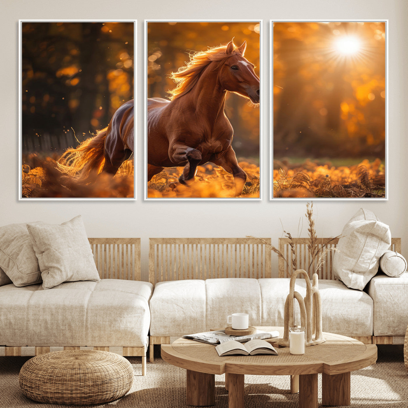 92144-MGV-CV-36X24-Sunset Horse Wall Art Canvas Print, Framed Horse Barn Art Picture Print, Majestic Horse Perfect Rustic Farmhouse Decor Artwork