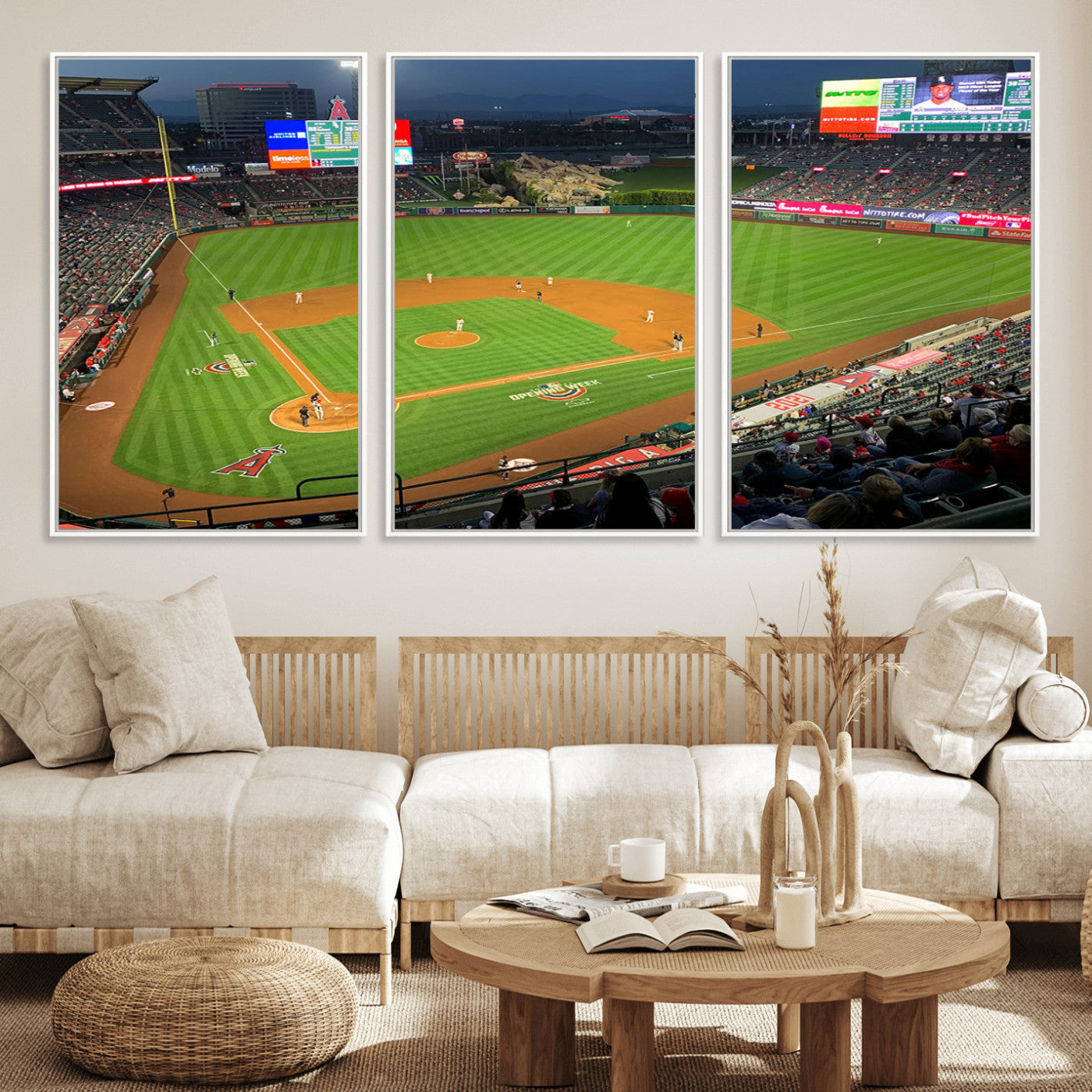 93707-MGV-CV-36X24-Los Angeles Stadium Wall Art Canvas Print, Framed Angel Stadium Field Art Picture Print, Anaheim Stadium Perfect Sports Room Decor