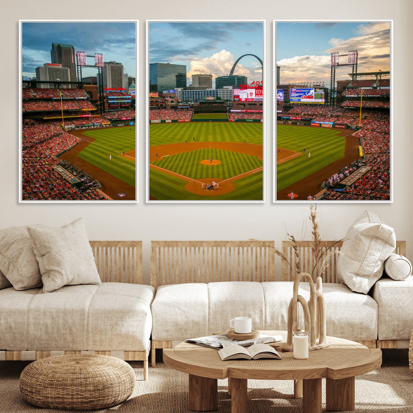 91908-MGV-CV-36X24-Baseball Stadium Wall Art – Canvas Print Game Day Field City Skyline Iconic Arch Scene Sports Photography, Decor for Game Room,