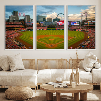 91908-MGV-CV-36X24-Baseball Stadium Wall Art – Canvas Print Game Day Field City Skyline Iconic Arch Scene Sports Photography, Decor for Game Room,