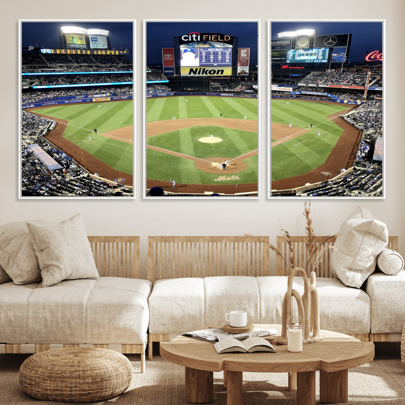 87666-MGV-CV-36X24-City Field Stadium Wall Art Canvas Print, Framed New York Stadium Art Picture Print, Citi Field Stadium Perfect Sport Room Decor