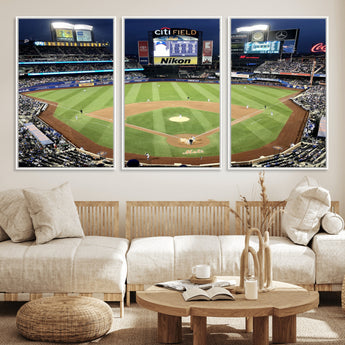 87666-MGV-CV-36X24-City Field Stadium Wall Art Canvas Print, Framed New York Stadium Art Picture Print, Citi Field Stadium Perfect Sport Room Decor