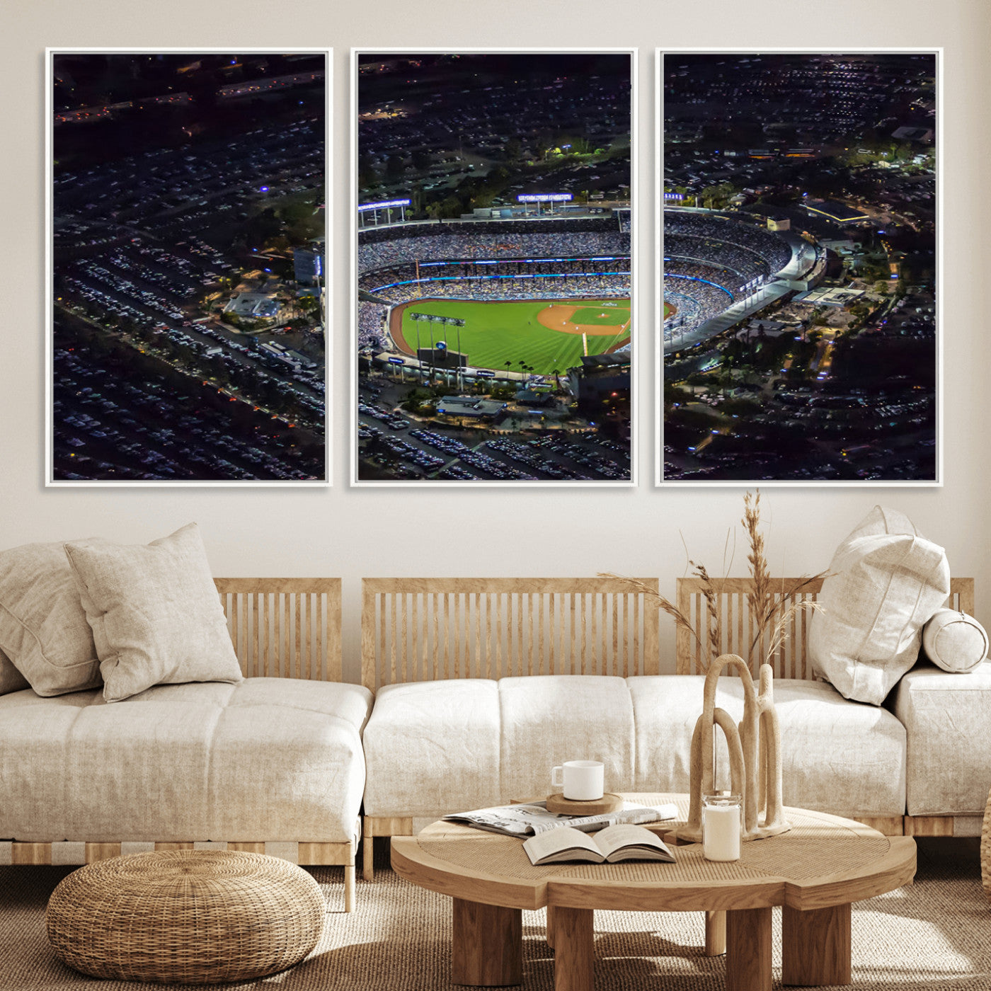16515-MGV-CV-36X24-Dodgers Stadium Wall Art Canvas Print, Framed Baseball Stadium Art Picture Print, Dodgers Field Perfect Sport Room Decor Artwork