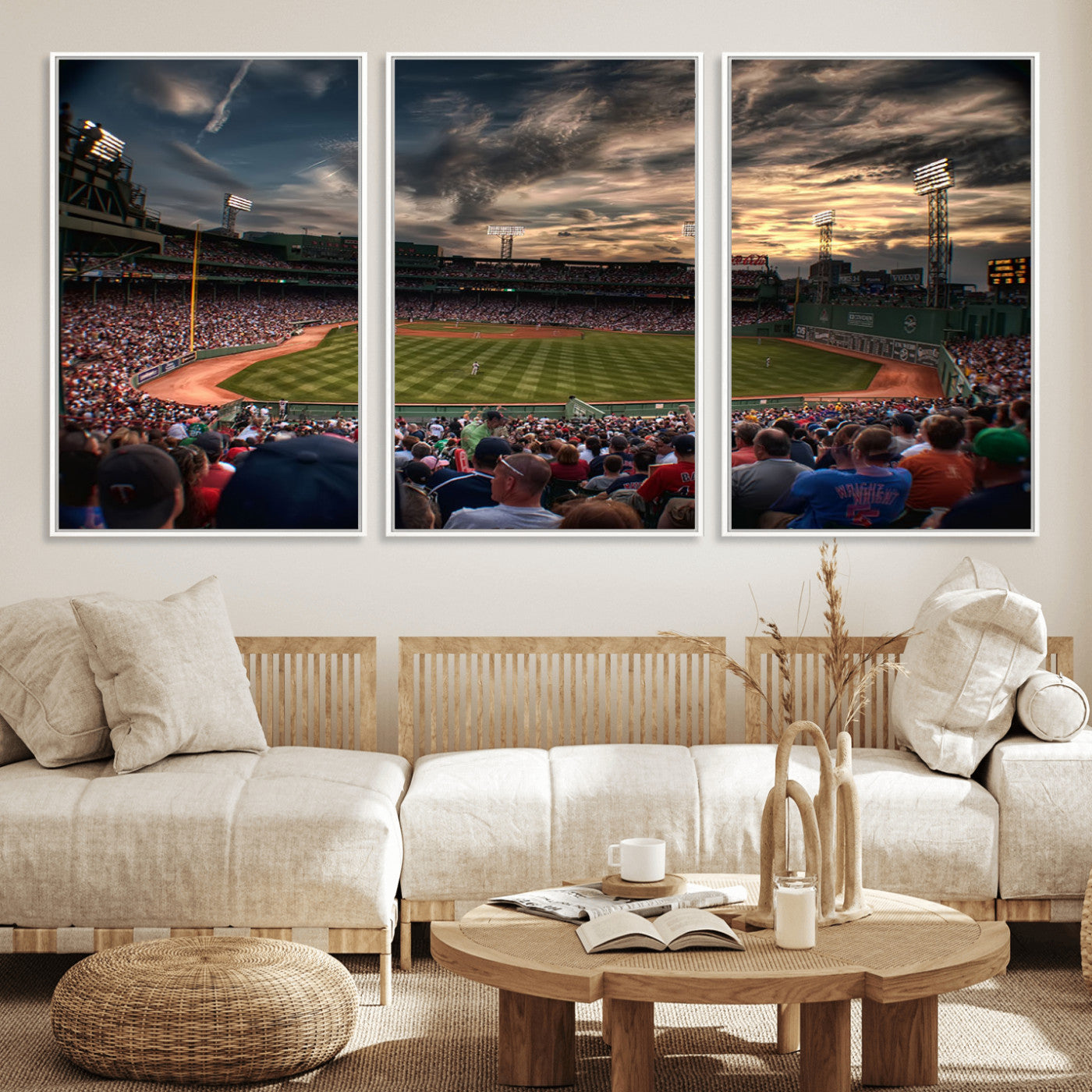 53432-MGV-FC-60X30-3P_White-Fenway Park Stadium Wall Art Canvas Print, Framed Boston Baseball Stadium Art Picture Print, Massachusetts Fenway Park Perfect