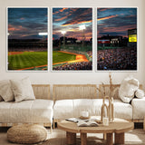 66781-MGV-FC-60X30-3P_White-Baseball Stadium Wall Art – Canvas Print Evening Game Field Packed Crowd Sunset Sky Sports Photography, Dynamic Decor for Game