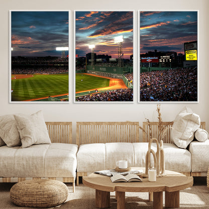 66781-MGV-FC-60X30-3P_White-Baseball Stadium Wall Art – Canvas Print Evening Game Field Packed Crowd Sunset Sky Sports Photography, Dynamic Decor for Game