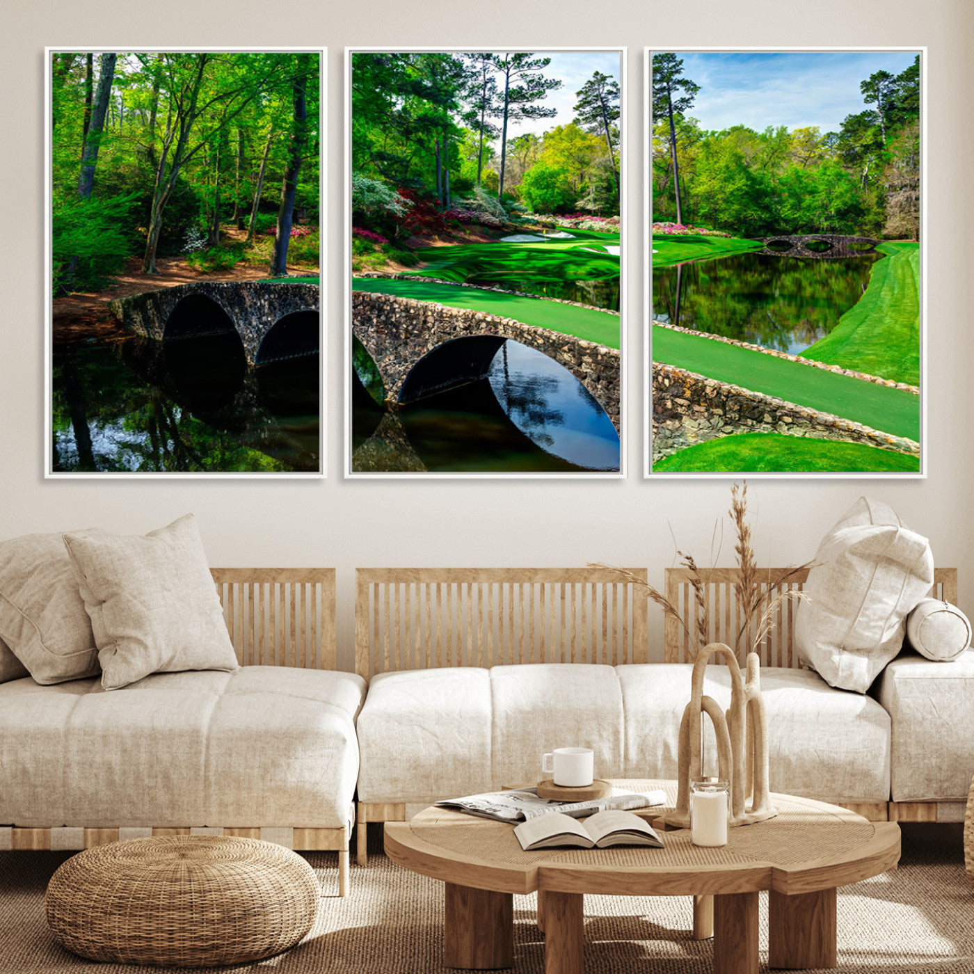57655-MGV-CV-36X24-Golf Course Wall Art – Canvas Print Scenic Green Fairway Stone Bridge Water Reflection Landscape, Classic Sports Decor for Office,