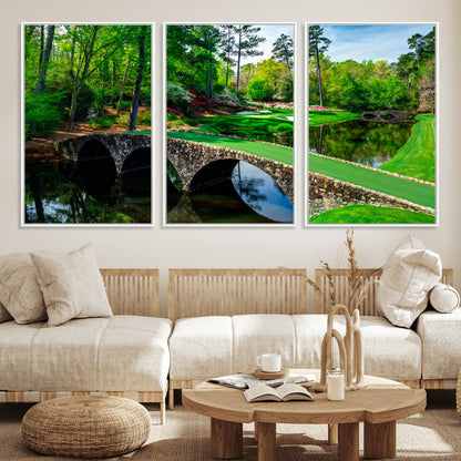 57655-MGV-CV-36X24-Golf Course Wall Art – Canvas Print Scenic Green Fairway Stone Bridge Water Reflection Landscape, Classic Sports Decor for Office,