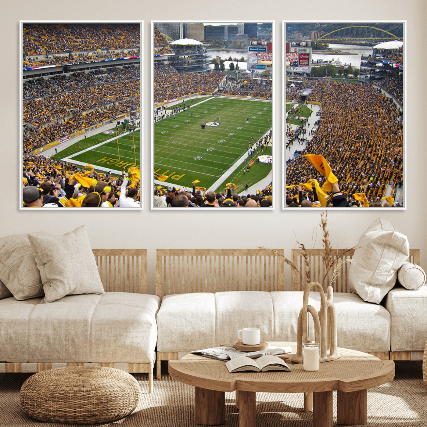 51419-MGV-FC-60X30-3P_White-Heinz Field Wall Art Canvas Print, Framed Pittsburgh Stadium Field Art Picture Print, Heinz Stadium Field Perfect Sports Room