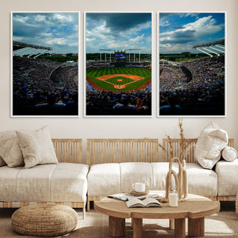 37127-MGV-FC-60X30-3P_White-Kauffman Stadium Wall Art Canvas Print, Framed Kansas City Royals Field Art Picture Print, Baseball Stadium Perfect Sport Room