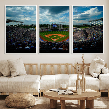 37127-MGV-FC-60X30-3P_White-Kauffman Stadium Wall Art Canvas Print, Framed Kansas City Royals Field Art Picture Print, Baseball Stadium Perfect Sport Room