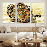 45281-MGV-CV-36X24-Blue Eye Leopard Wall Art Canvas Print, Framed Leopard Painting Art Picture Print, Big Cat Perfect Safari Wildlife Decor Artwork