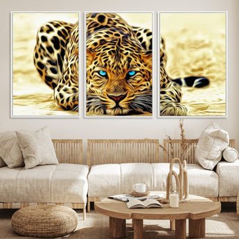 45281-MGV-CV-36X24-Blue Eye Leopard Wall Art Canvas Print, Framed Leopard Painting Art Picture Print, Big Cat Perfect Safari Wildlife Decor Artwork