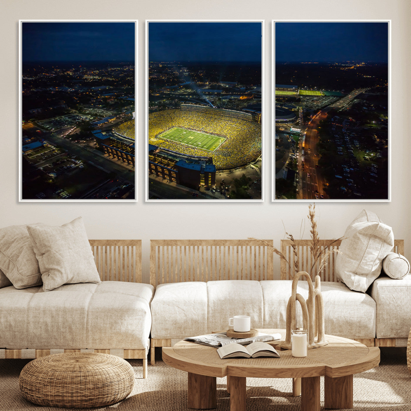 52519-MGV-FC-60X30-3P_White-Michigan Football Stadium Wall Art Canvas Print, Framed Michigan Stadium Art Picture Print, Michigan Wolverines Field Perfect