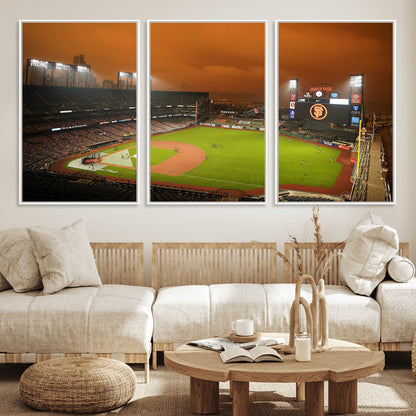 31315-MGV-FC-60X30-3P_White-Oracle Park Stadium Wall Art Canvas Print, Framed California Stadium Art Picture Print, Oracle Park Field Perfect Sport Room Decor