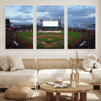 44631-MGV-CV-36X24-Oracle Park Stadium Wall Art Canvas Print, Framed San Francisco Giants Art Picture Print, Giants Stadium Field Perfect Sports Room