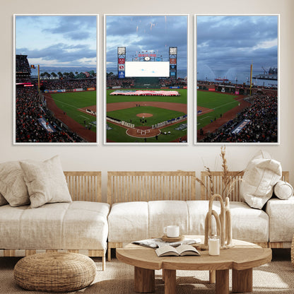 44631-MGV-CV-36X24-Oracle Park Stadium Wall Art Canvas Print, Framed San Francisco Giants Art Picture Print, Giants Stadium Field Perfect Sports Room