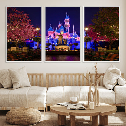79435-MGV-FC-60X30-3P_White-Disney Castle Wall Art Canvas Print, Framed Magic Kingdom Art Picture Print, Disney World Perfect Child Room Decor Artwork