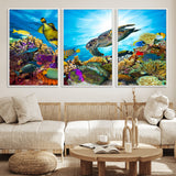 44772-MGV-FC-60X30-3P_White-Underwater Sea Turtle Wall Art – Vibrant Coral Reef and Tropical Fish Canvas Print, Ocean Marine Life Decor for Living Room,