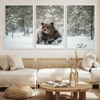 43350-MGV-FC-60X30-3P_White-Wild Bear in Snow Wall Art – Majestic Wildlife Photography Print, Winter Forest Nature Decor for Cabin, Lodge, Rustic Home,