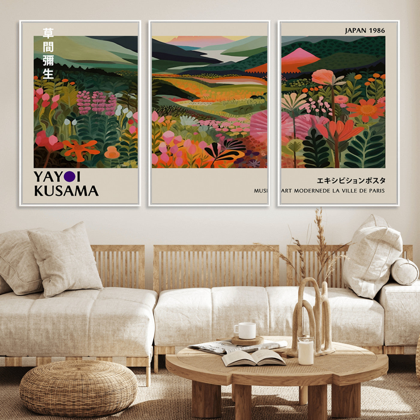 75719-MGV-FC-60X30-3P_White-Botanical Mountain Valley Wall Art – Panoramic Nature Canvas Print, Vibrant Floral Field Artwork for Living Room, Bedroom, Office,