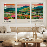 54215-MGV-FC-60X30-3P_White-Yayoi Kusama Wall Art – Panoramic Japanese Landscape Canvas Print, Modern Abstract Nature Decor for Office, Bedroom or Living Room