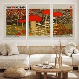 38013-MGV-FC-60X30-3P_White-Yayoi Kusama Inspired Mushroom Garden Wall Art – Whimsical Botanical Canvas Print, Surreal Nature Poster, Fantasy Floral Artwork