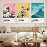Katsushika-MGV-FC-60X30-3P_White-Katsushika Hokusai Wall Art Set – The Great Wave, Hydrangea and Swallow, Fine Wind Canvas Prints, Japanese Ukiyo e Style Home and
