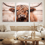 93730-MGV-FC-60X30-3P_White-Scottish Cow Wall Art Canvas Print, Framed Longhorn Cow Art Picture Print, Highland Cattle Perfect Rustic Farmhouse Decor Artwork