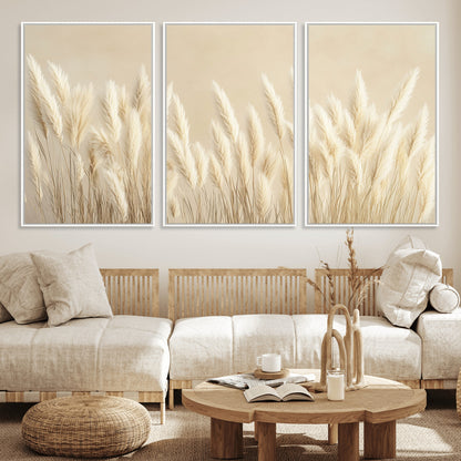 81444-MGV-CV-36X24-Pampas Grass Wall Art Canvas Print, Framed Beige Pampas Grass Art Picture Print, Minimalist Beige Perfect Minimalist Nature Decor