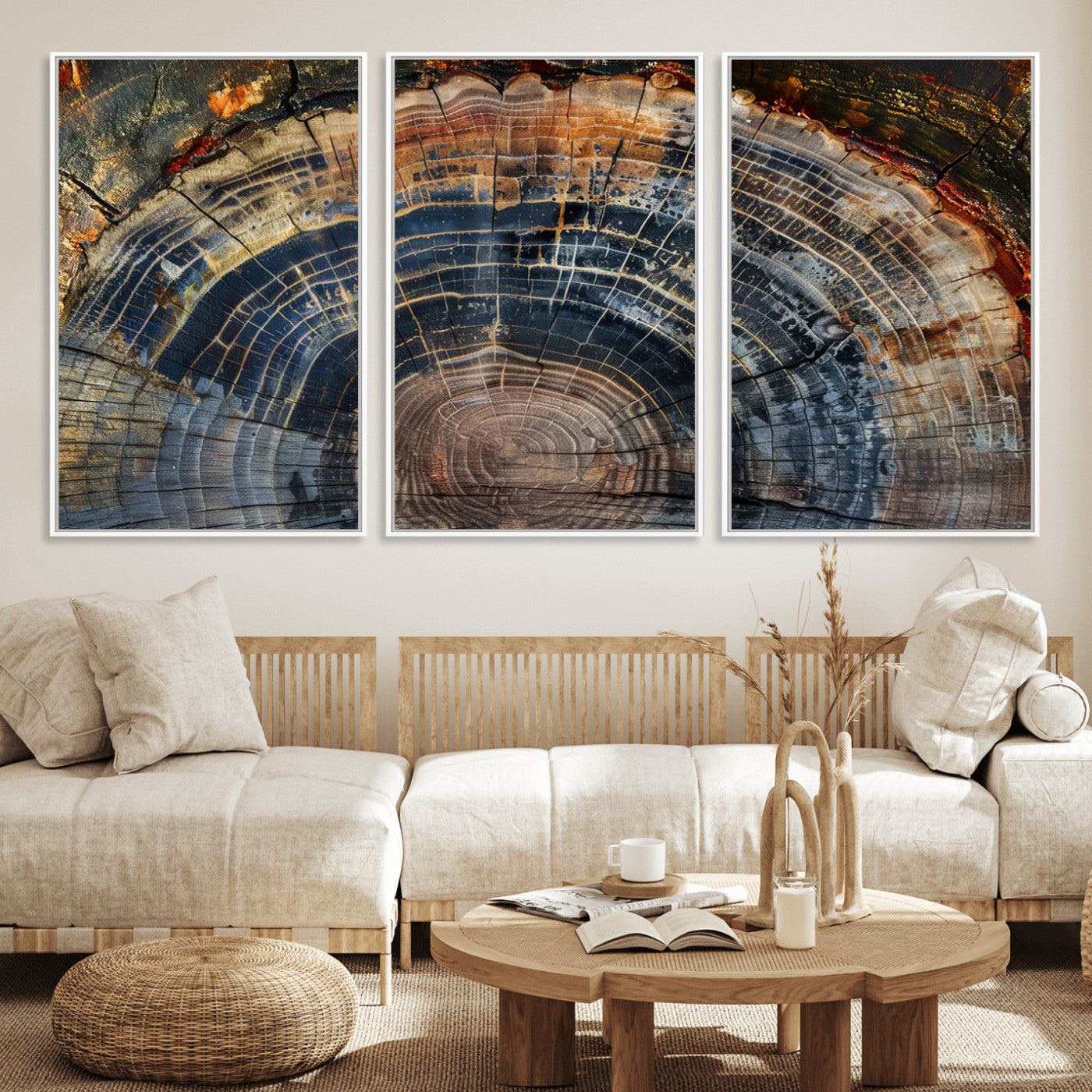 16193-MGV-CV-36X24-Tree Ring Wall Art – Abstract Wood Grain Canvas Print, Rustic Nature Texture Artwork Poster for Living Room, Bedroom, Office,