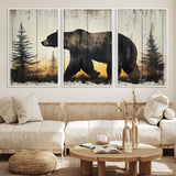 83875-MGV-CV-36X24-Sunset Bear Wall Art – Rustic Wildlife Canvas Print with Forest Silhouette, Cabin Lodge Decor for Living Room or Office