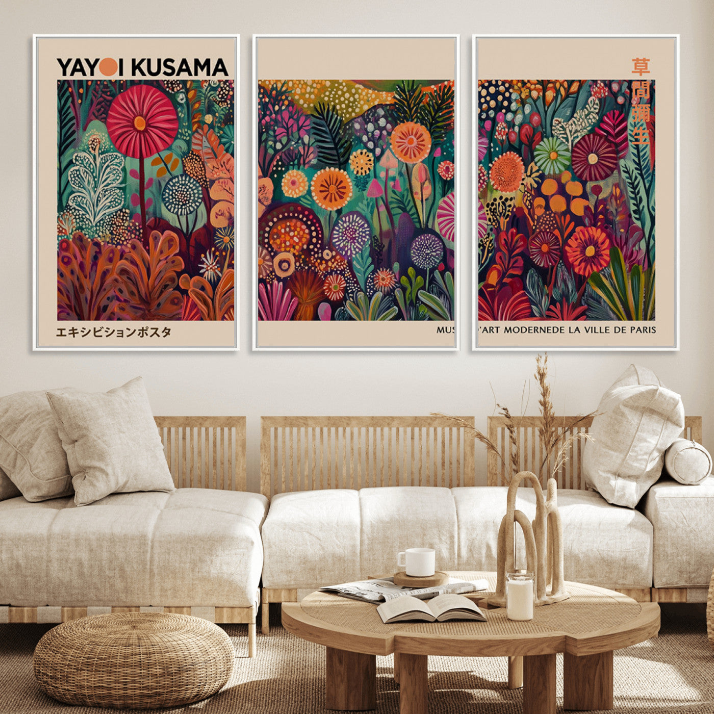 51280-MGV-CV-36X24-Abstract Yayoi Kusama Wall Art Canvas Print, Framed Japanese Wabi Sabi Art Picture Print, Yayoi Kusama Perfect Abstract Modern