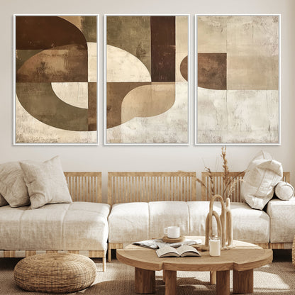 59767-MGV-FC-60X30-3P_White-Abstract Geometric Shapes Wall Art – Modern Minimalist Canvas Print, Neutral Brown Beige Tan Artwork for Living Room, Bedroom,