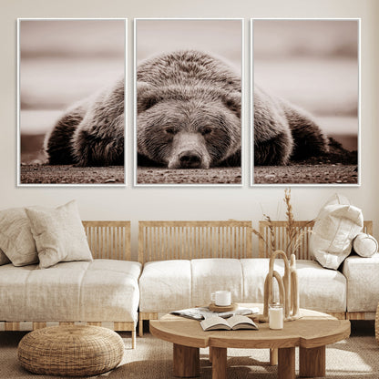 20611-MGV-FC-60X30-3P_White-Grizzly Bear Wall Art – Majestic Wildlife Sepia Canvas Print, Rustic Nature Animal Artwork for Cabin, Lodge, Living Room, Bedroom,