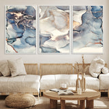 51497-MGV-FC-60X30-3P_White-Abstract Blue and Gold Wall Art – Modern Fluid Ink Style Canvas Print, Elegant Contemporary Decor for Living Room, Office
