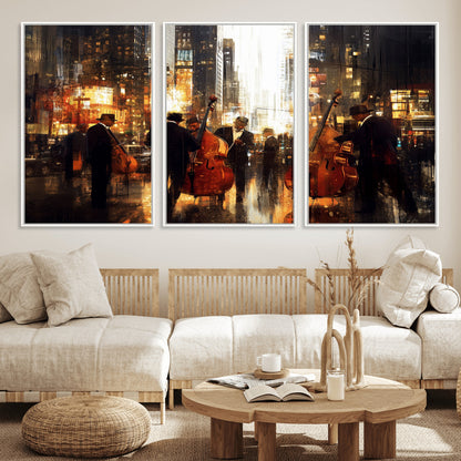 58782-MGV-FC-60X30-3P_White-Jazz Musicians Cityscape Wall Art – Vibrant Urban Night Canvas Print, Elegant Music Themed Decor for Living Room, Office, or Music