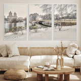 60292-MGV-FC-60X30-3P_White-Central Park Winter Wall Art – Snowy Bow Bridge Canvas Print, Scenic New York City Landscape Photography for Living Room, Bedroom