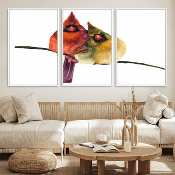 67752-MGV-FC-60X30-3P_White-Cardinal Couple Wall Art – Male and Female Cardinal Canvas Print, Romantic Bird Artwork for Nature Lovers, Living Room, Bedroom,