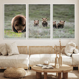 65087B-MGV-FC-60X30-3P_White-Bear Family Wall Art – Wildlife Canvas Print Featuring Mother Bear with Cubs in Nature, Rustic Animal Artwork for Living Room,