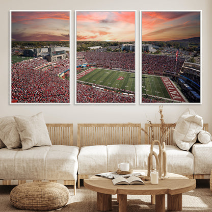 51135-MGV-CV-36X24-Indiana Hoosiers Stadium Wall Art – Panoramic Football Canvas Print with Game Day Crowd and Sunset Sky, Sports Artwork for Man